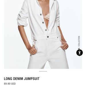 ZARA pure white jumpsuit denim soft cotton long sleeves boho utility premium